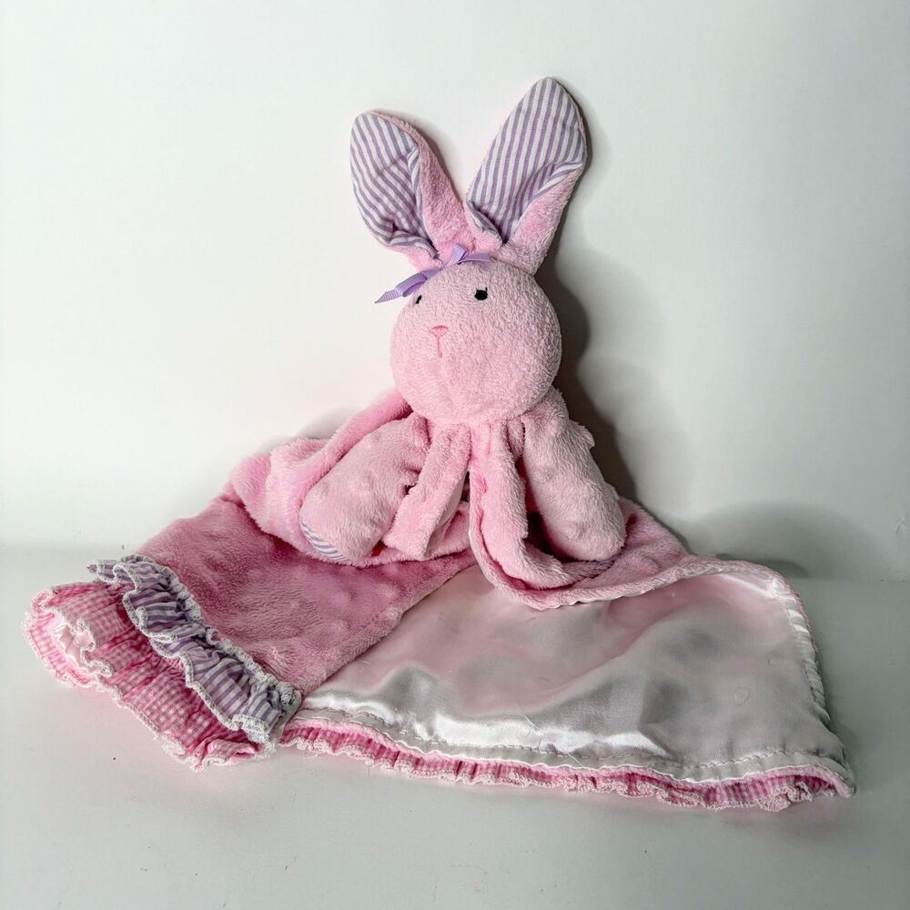 Mud Pie Baby Lovey Security Blanket Bunny Pink Purple Plush Minky Satin